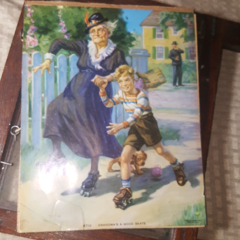 Vintage Grandma's A Good Skater 1950 wood frame
